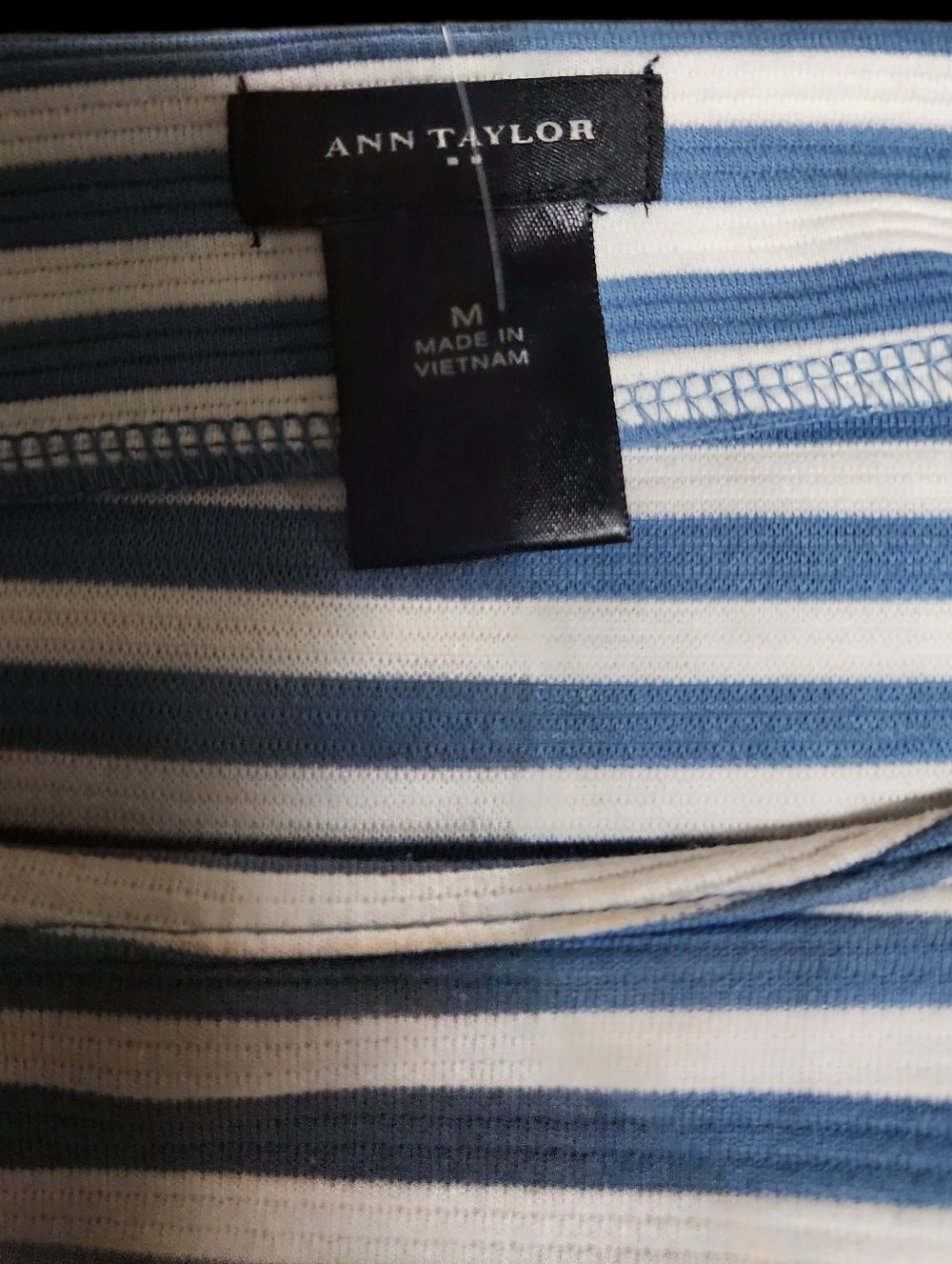 NWOT Ann Taylor Nautical Blue & White Stripe Boatneck 3/4 Length Top Size M - Picture 3 of 3